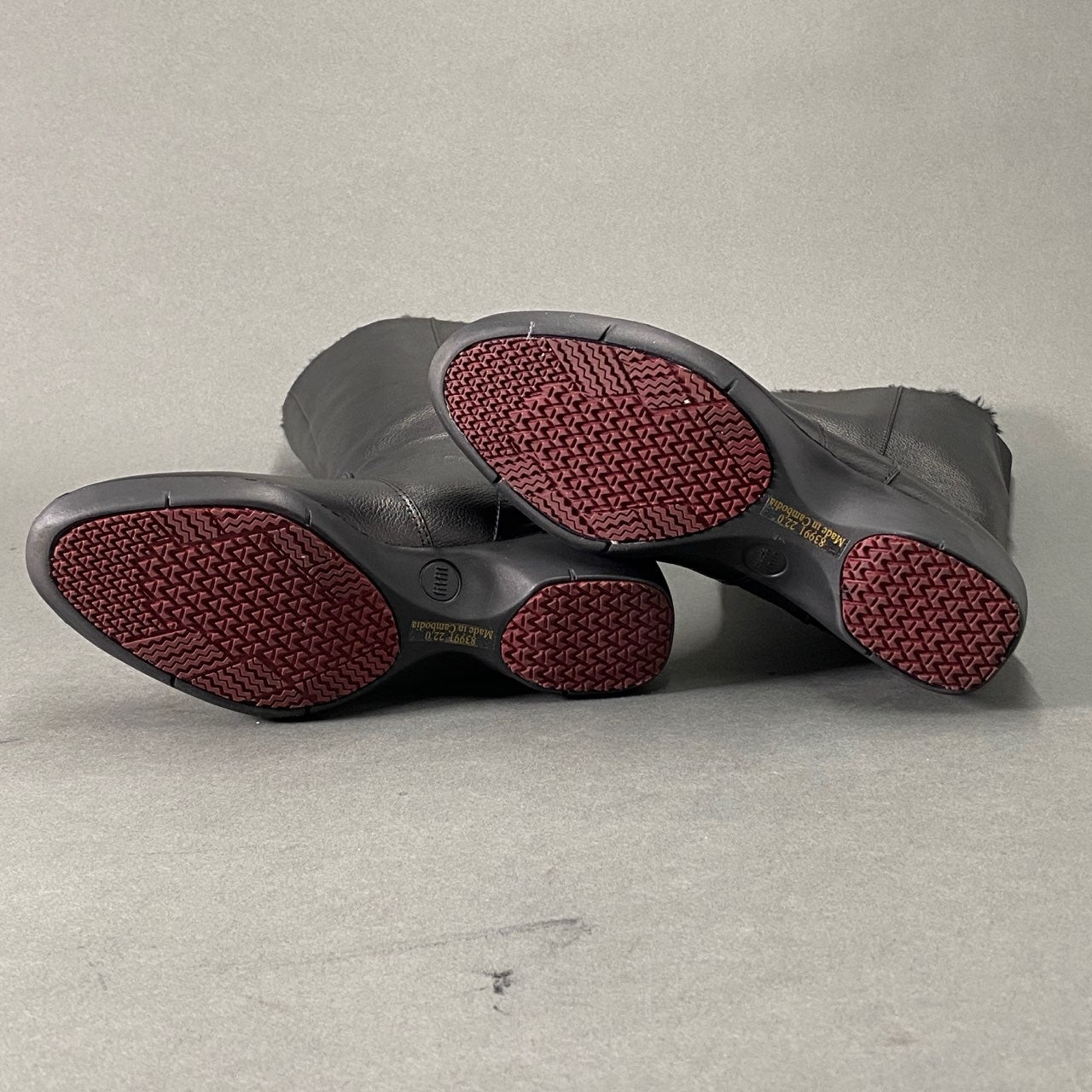 1L10《美品》fitfit フィットフィット ムートンロングブーツ 22cm ブラック レザー シューズ バックゴア