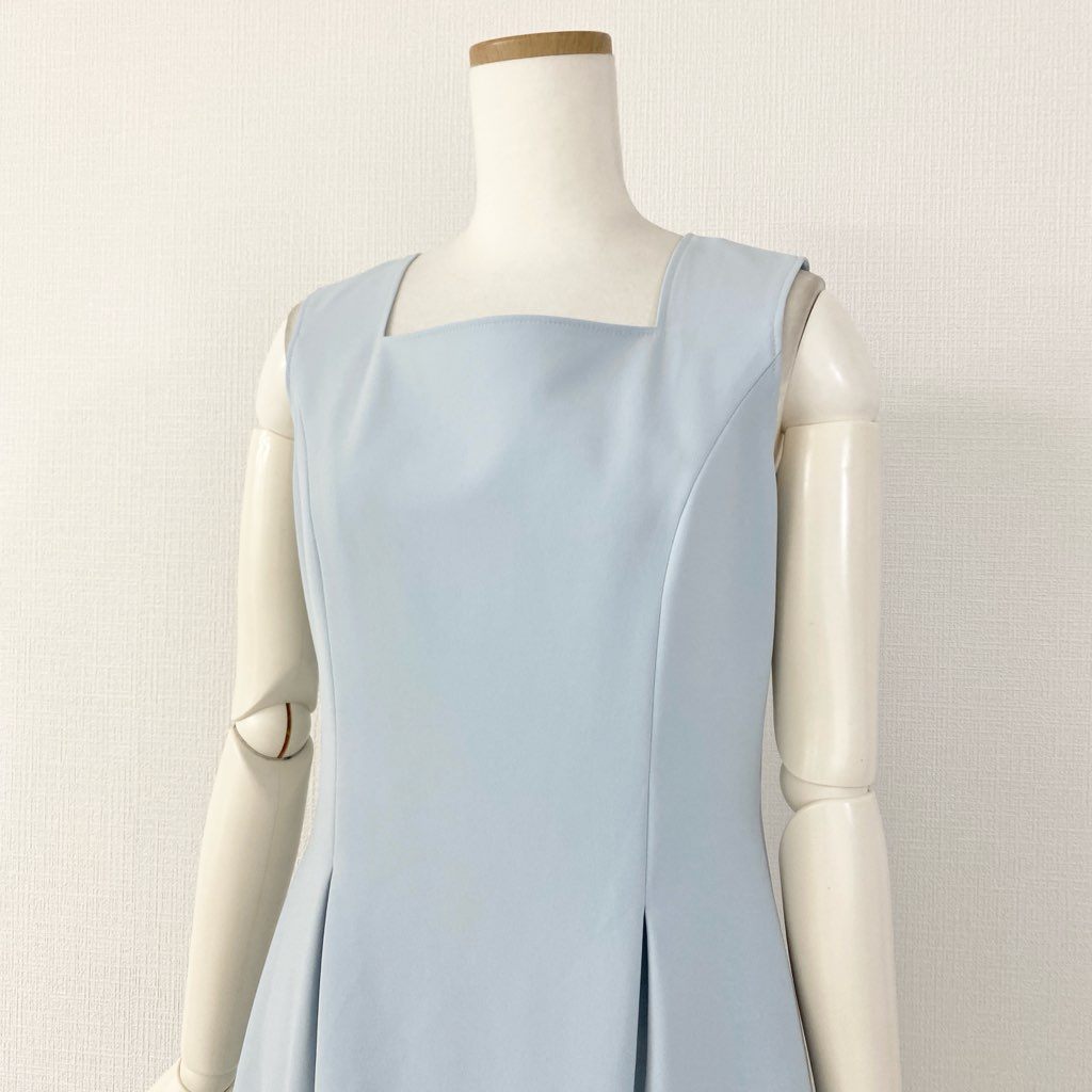 50c11 Rene basic ルネ ベーシック りりィベルワンピース 36 ブルー ドレス ストレッチ 伸縮性◎ 日本製