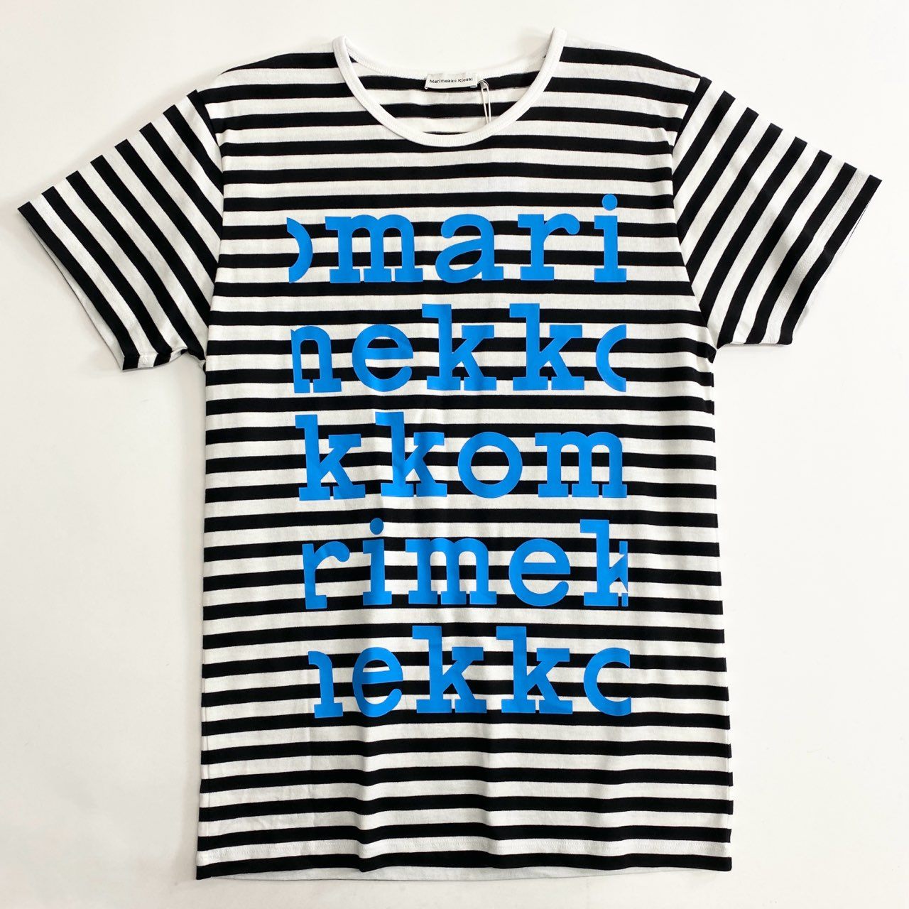 21c20 《未使用》 定価¥18,700 Marimekko Kioski マリメッコ キオスキ LYHYTHIHA LOGO PLACEMENT ボーダーTシャツ XS ホワイト ブラック カットソー TEE