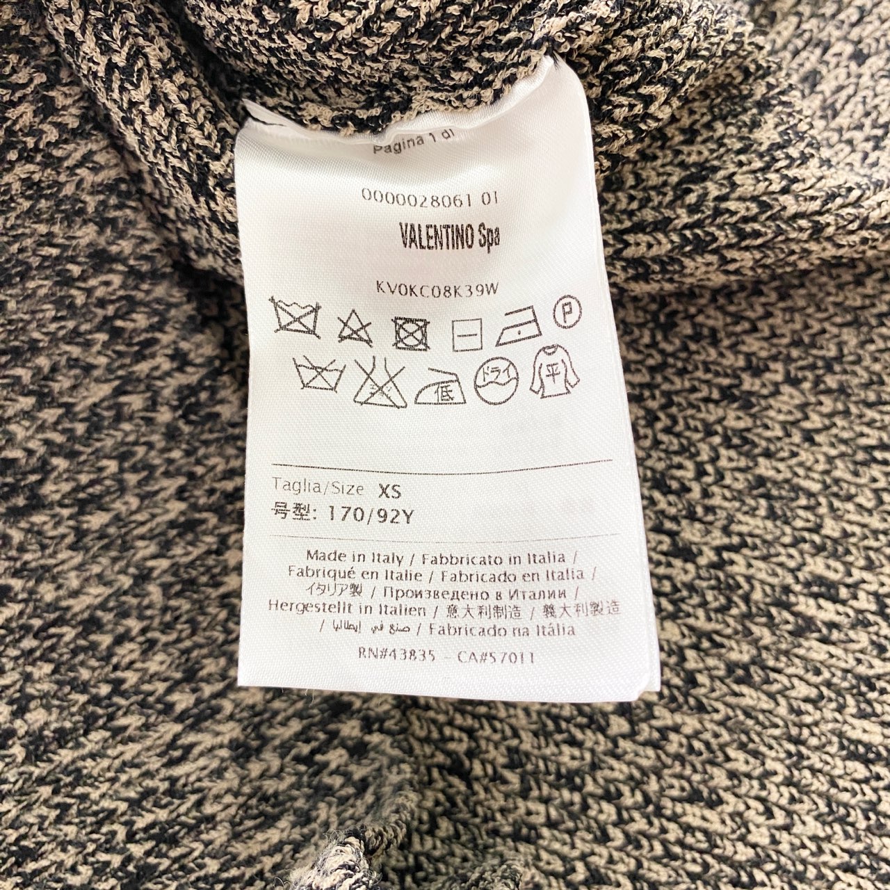 65L7《美品》VALENTINO ヴァレンティノ バイカラースリーブ ニットトップ XS《170》 ベージュ ブラック グリーン セーター