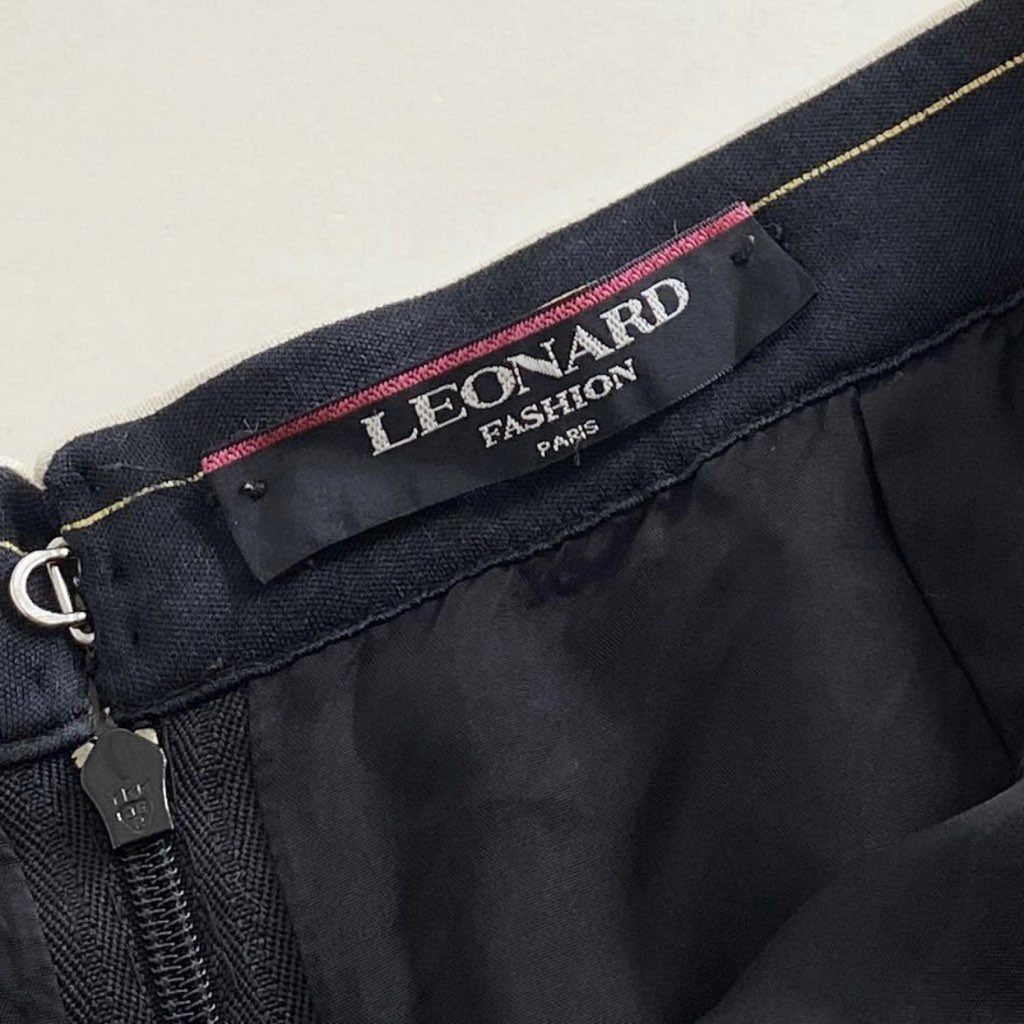 60k3 LEONARD レオナール カンカン素材 フラワープリント スカート 72cm ブラック ボトムス 日本製 SKIRT