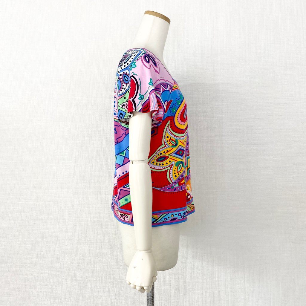 10b5-3 大きいサイズ LEONARD レオナール 半袖Tシャツ カットソー スクエアネック LL マルチカラー コットン100% レディース