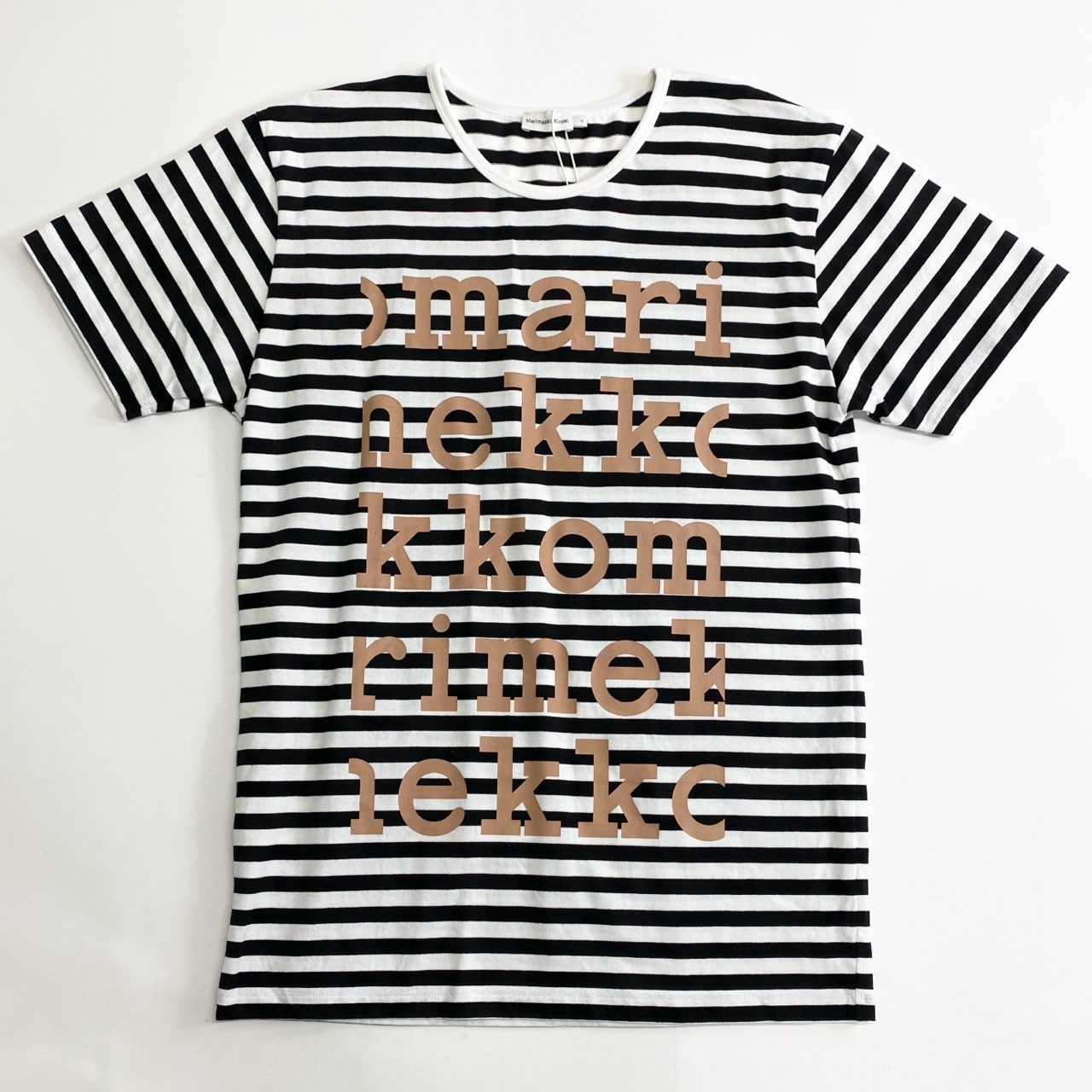 54c20 《未使用》 定価¥18,700 Marimekko Kioski マリメッコ キオスキ LYHYTHIHA LOGO PLACEMENT ボーダーTシャツ S ホワイト ブラック カットソー TEE