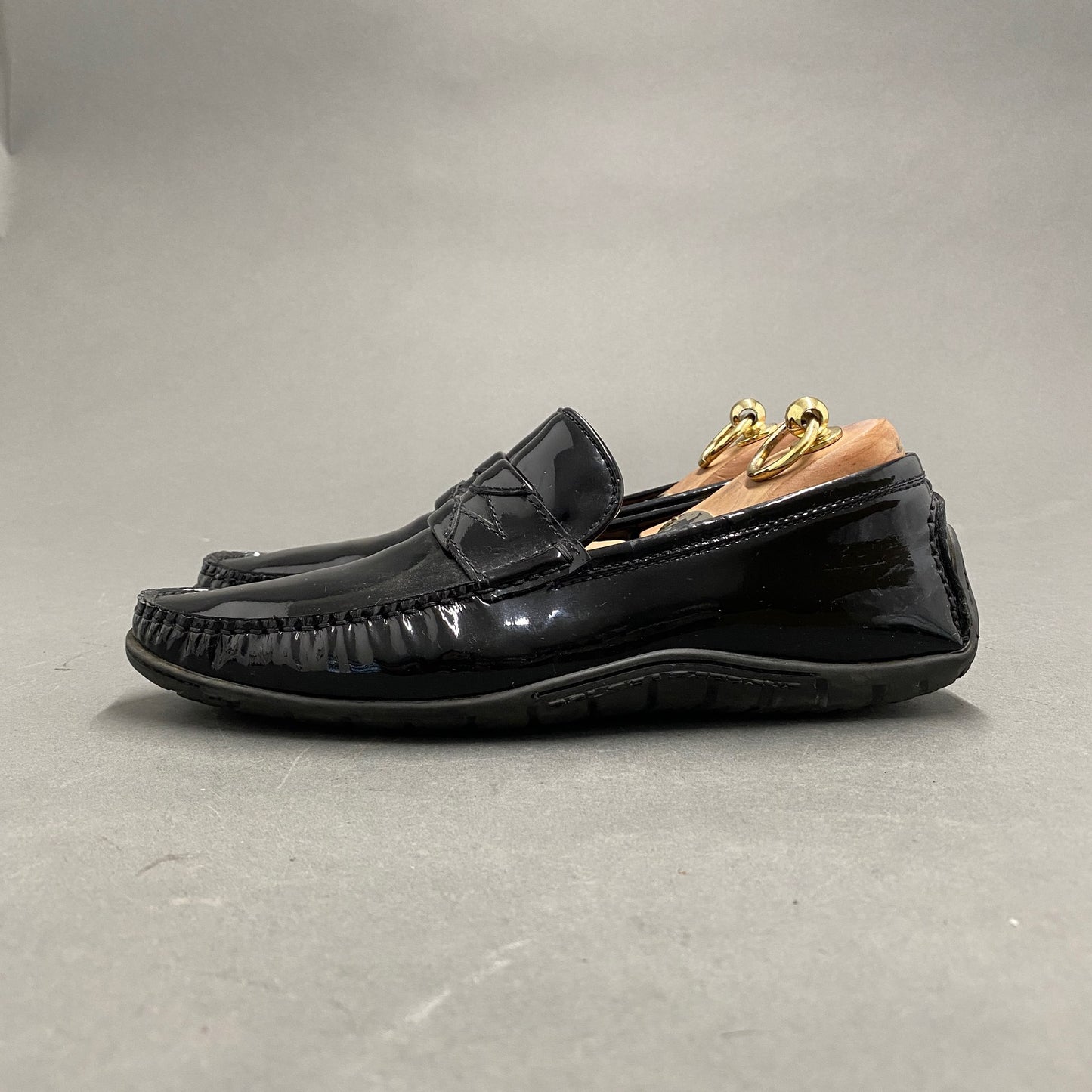2k14《イタリア製》DOLCE&GABBANA ドルチェ&ガッバーナ コインローファー デザイン ドライビングシューズ 5 1/2(日本サイズ24.5cm相当) ブラック パテントレザー