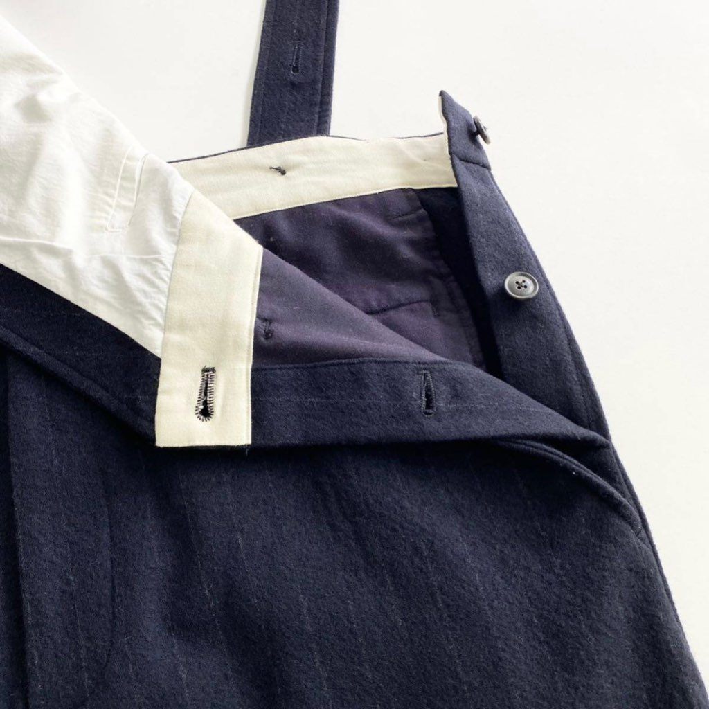 66j29 《美品》 URU ウル WOOL OVERALL オーバーオール 21FWS02 サイズ3 メンズ ピンストライプ サロペット ツナギ ネイビー ウール100%