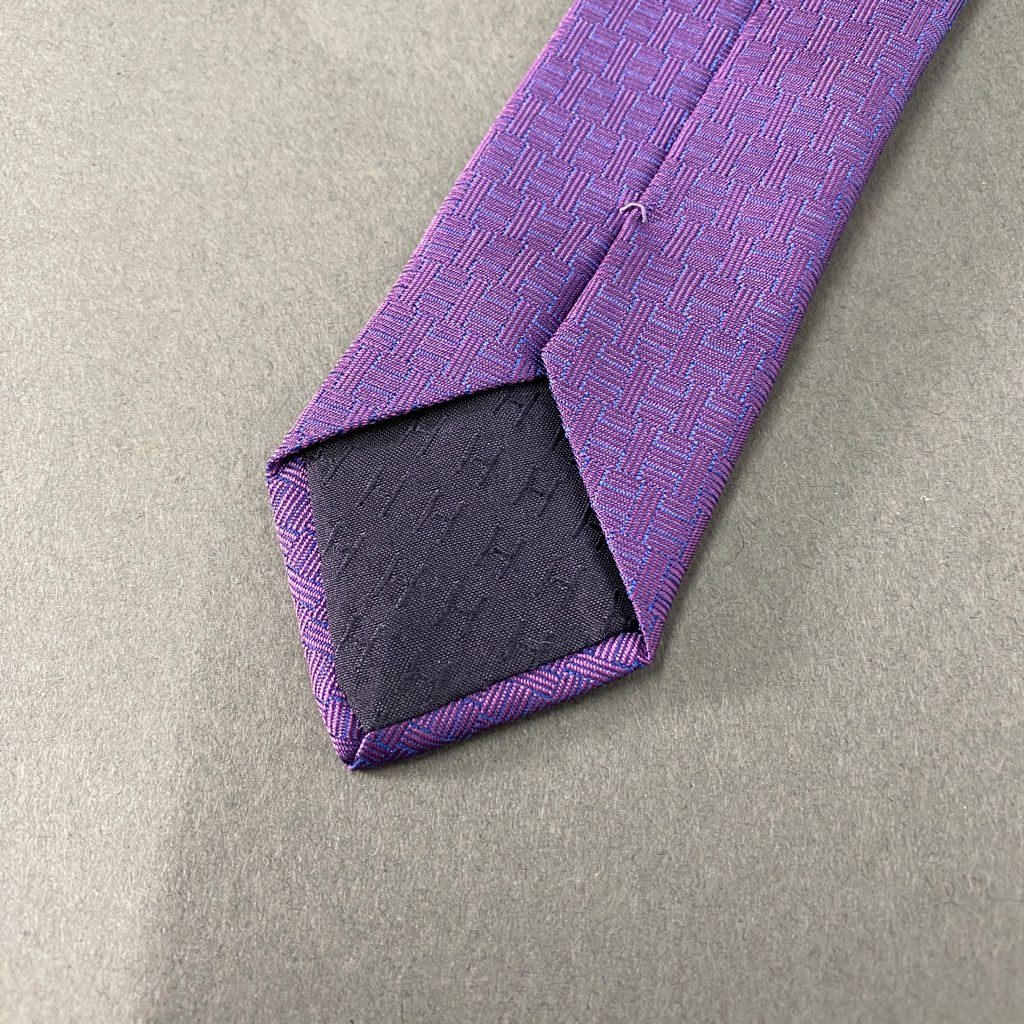 b6-14 HERMES エルメス 刺繍 シルクネクタイ ビジネス フォーマル 編み込みプリント 428858T02 パープル シルク100% SILK フランス製