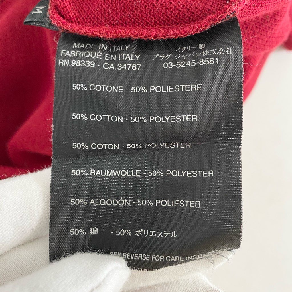 39c10 《美品》 イタリア製 PRADA プラダ 半袖ポロシャツ M レッド レディース ショートスリーブ コットン混 ジップアップ