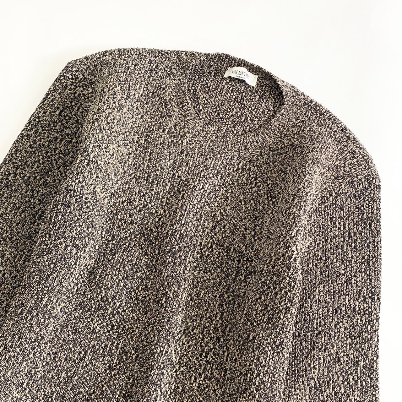 65L7《美品》VALENTINO ヴァレンティノ バイカラースリーブ ニットトップ XS《170》 ベージュ ブラック グリーン セーター