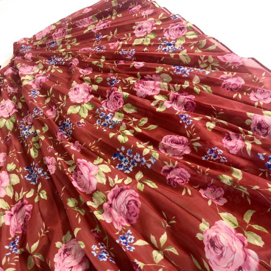 29i27 《未使用》 BALENCIAGA バレンシアガ 17SS デムナ期 シルク100% 花柄ワンピース F34 レッド ドレス ドルマン 総柄