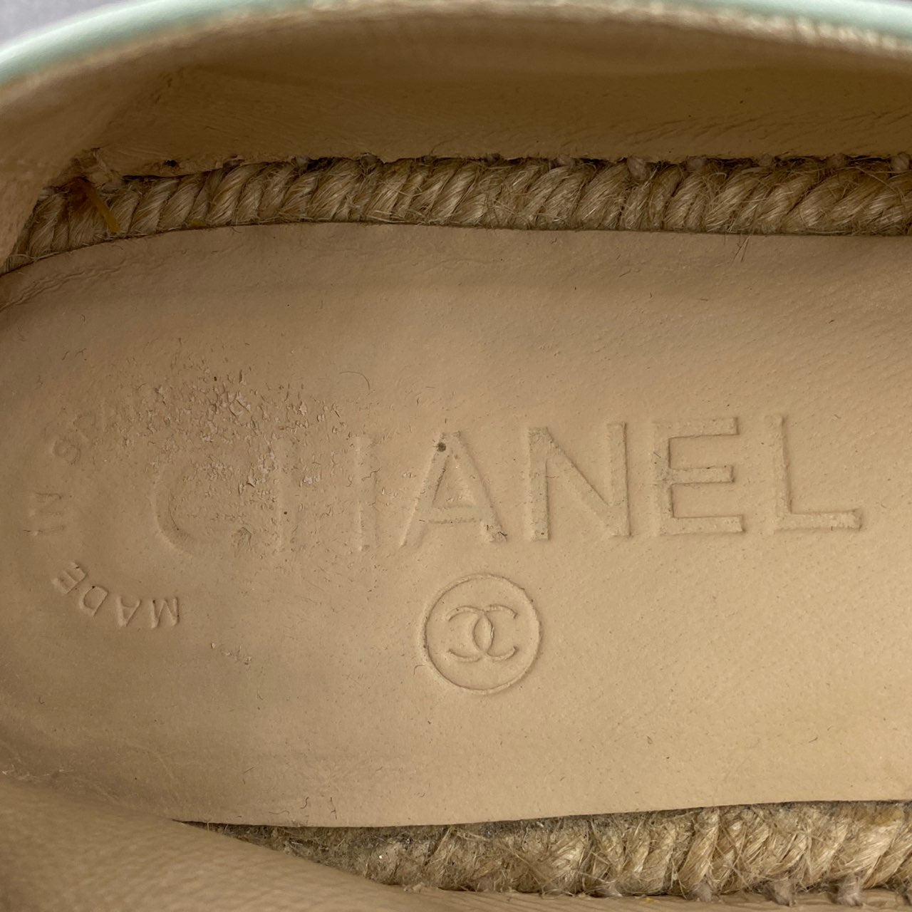 2L24 CHANEL シャネル ココマーク レザー エスパドリーユ 38 アイスグリーン レザー スリッポン フラットシューズ G29672