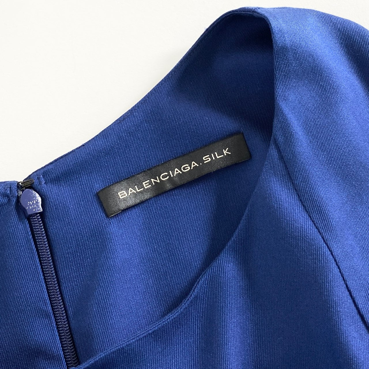 45a29 BALENCIAGA バレンシアガ ノースリーブワンピース ドレスワンピース 36 ブルー×ホワイト シルク100% レディース 女性用