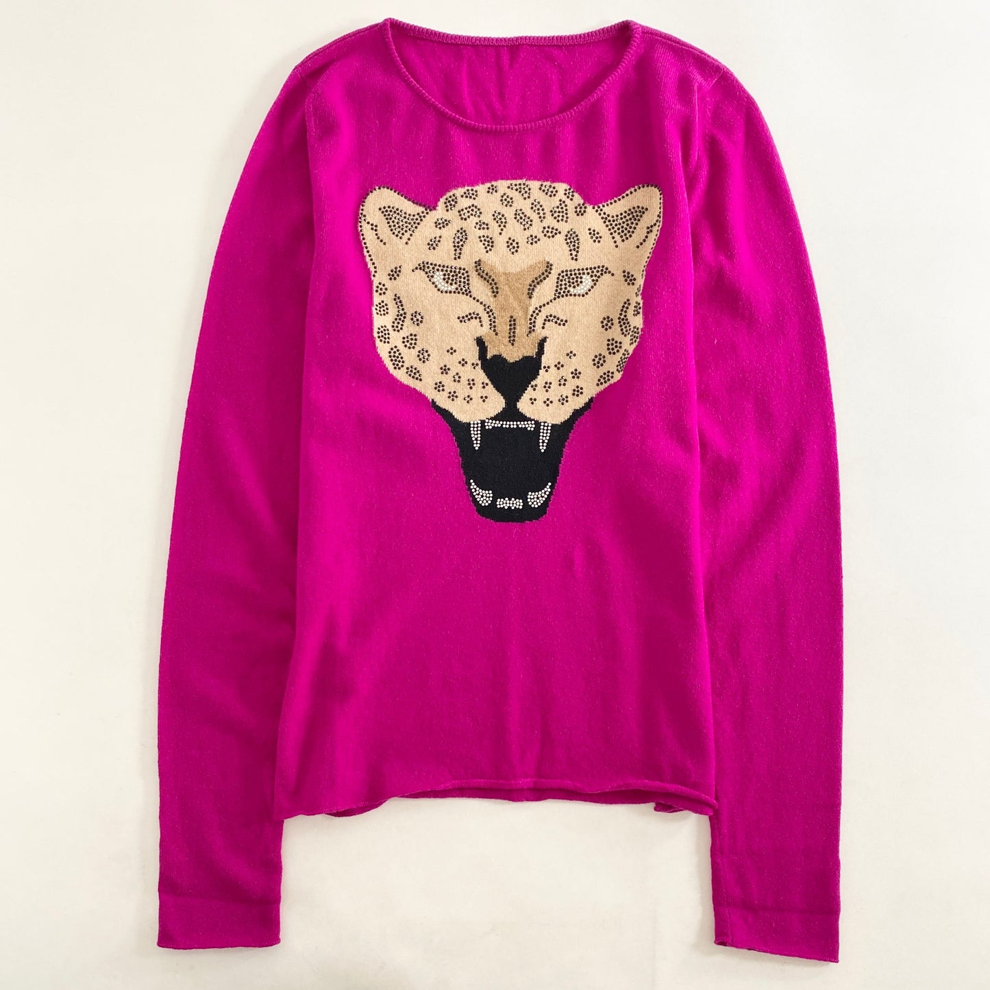 29L9《美品》lucien pellat-finet ルシアン ぺラフィネ チーターデザイン カシミヤニットトップ M ピンク セーター cashmere100% ラインストーン