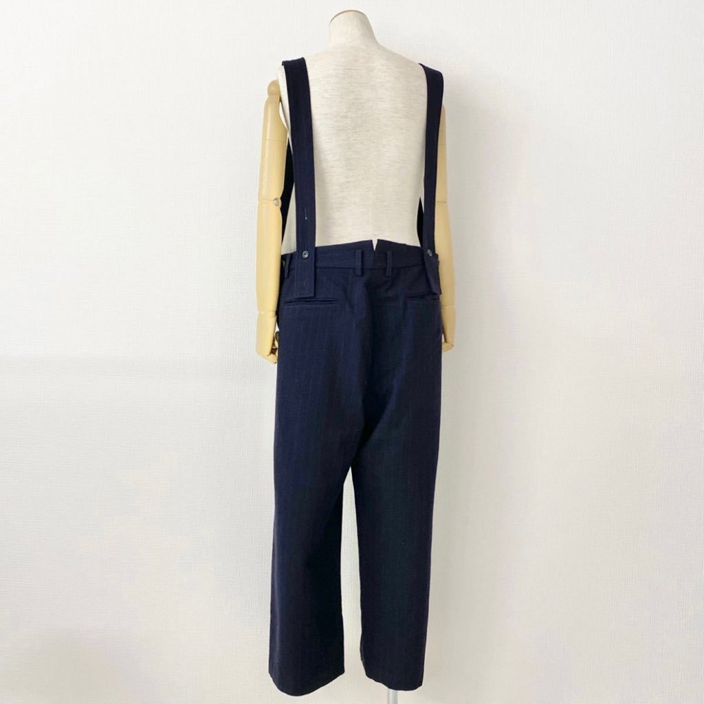 66j29 《美品》 URU ウル WOOL OVERALL オーバーオール 21FWS02 サイズ3 メンズ ピンストライプ サロペット ツナギ ネイビー ウール100%