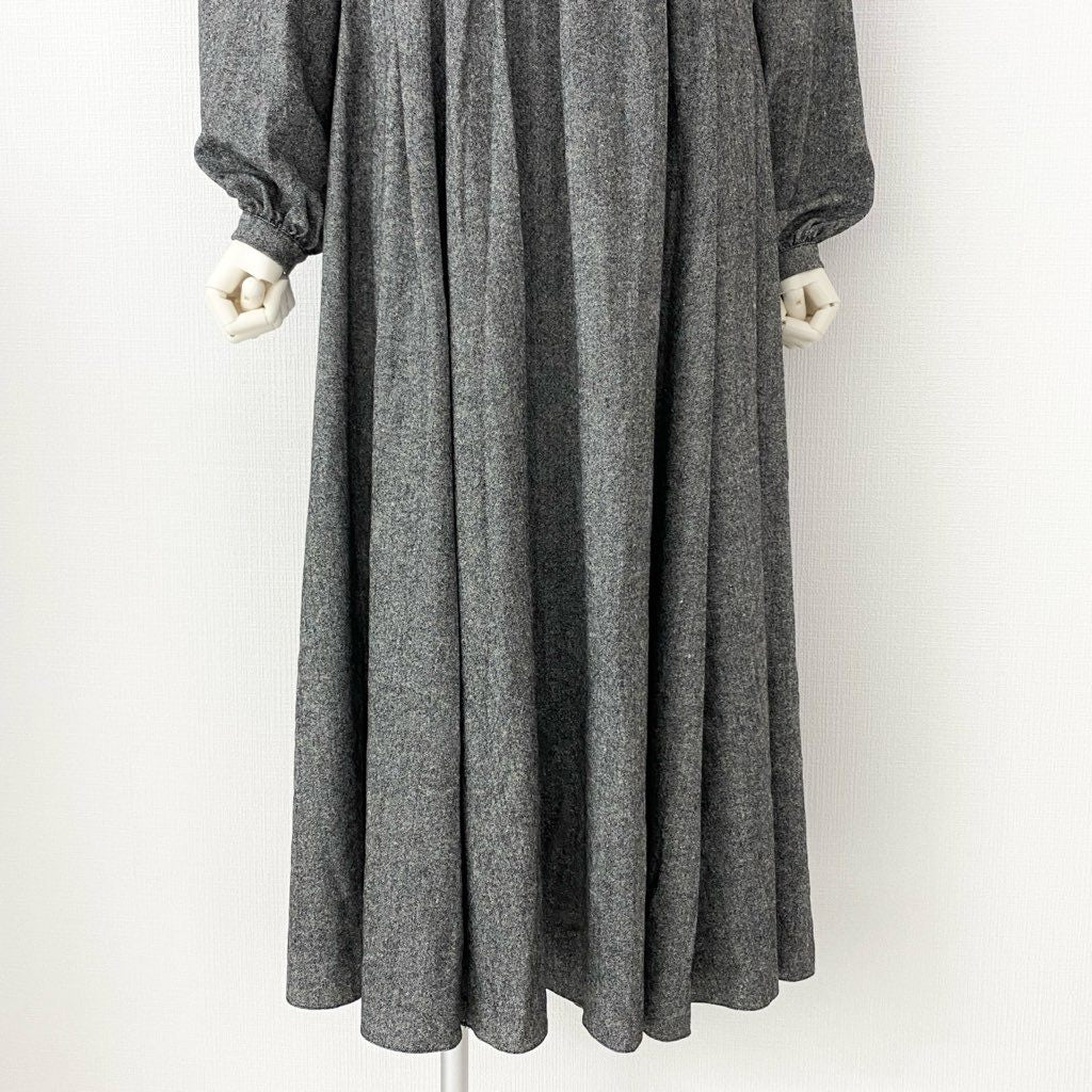 25c6 ROCHAS ロシャス イタリア製 ビジュー 長袖ワンピース ドレス ギャザースカートシャツワンピ 38 グレー ウール MADE IN ITALY