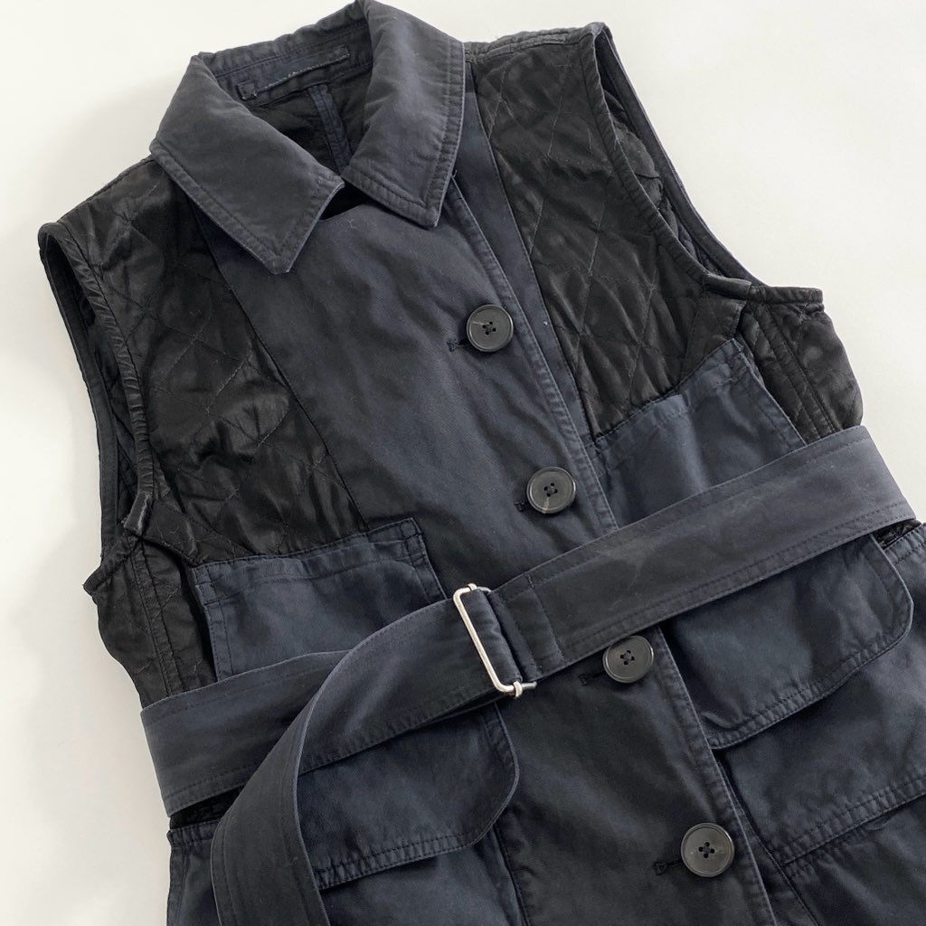 46b11 DRIES VAN NOTEN ドリスヴァンノッテン リメイクトレンチベストコート ブラック 再構築 キルティング ルーマニア製