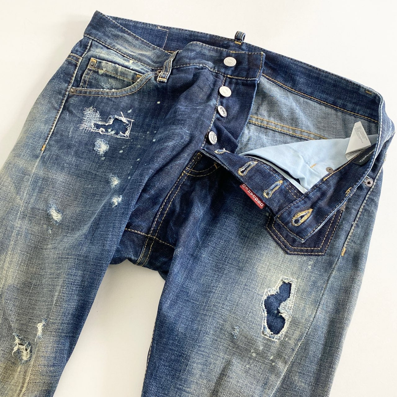 70L7-2《美品》DSQUARED2 ディースクエアード ヴィンテージ加工 ツイストデニムスキニーパンツ 46 インディゴ ジーンズ DENIM