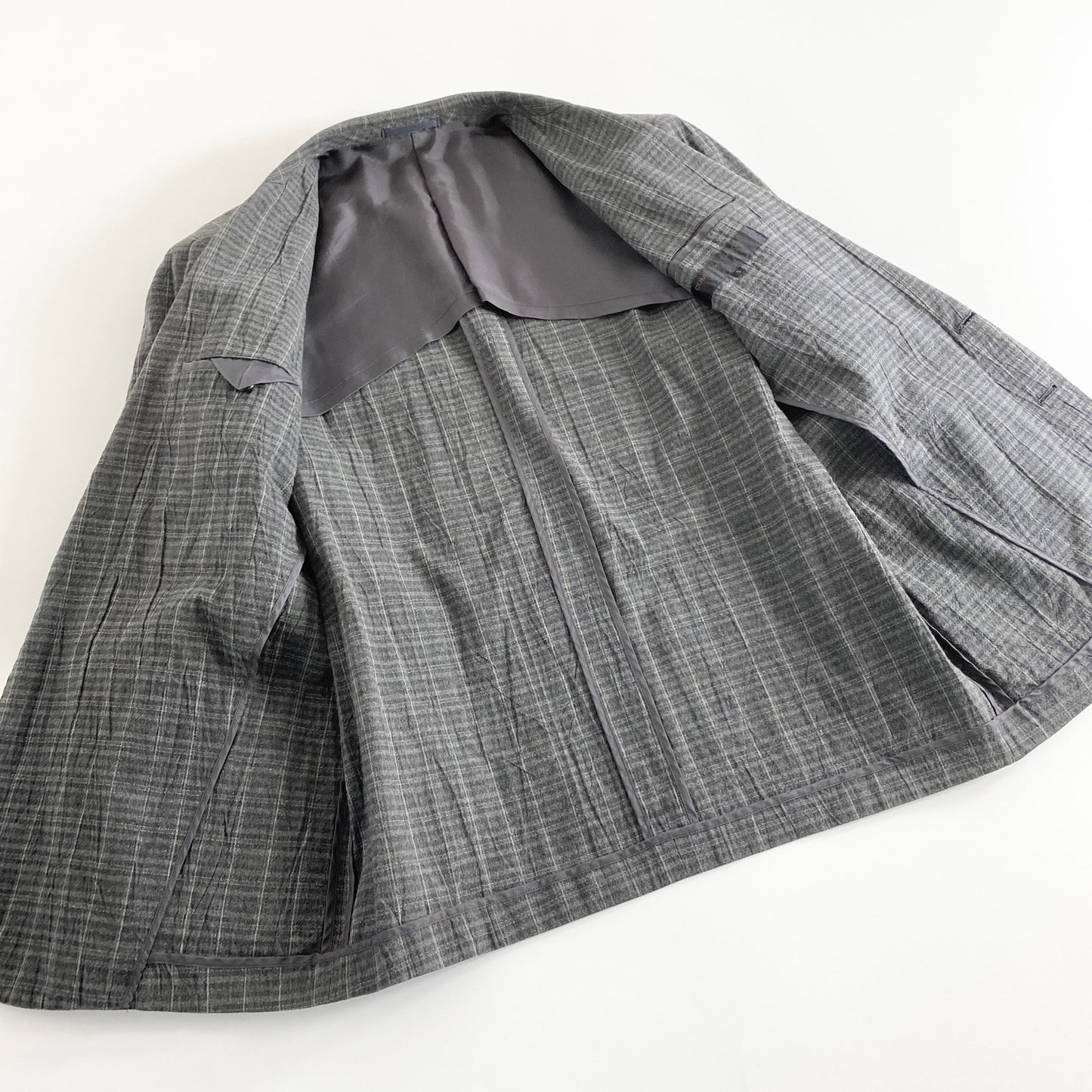 44a21-2 90s COMME des GARCONS HOMME コムデギャルソンオム 日本製 2B テーラードジャケット ブレザー Sサイズ グレー チェック柄 コットン100% MADE IN JAPAN VINTAGE