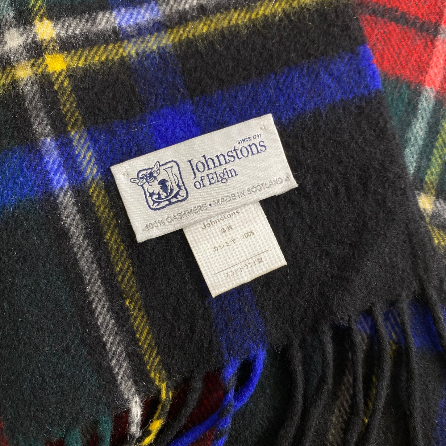 a18 Johnstons of Elgin ジョンストンズ オブ エルガン スコットランド製 大判 マフラー ストール チェック柄 マルチカラー カシミヤ100%