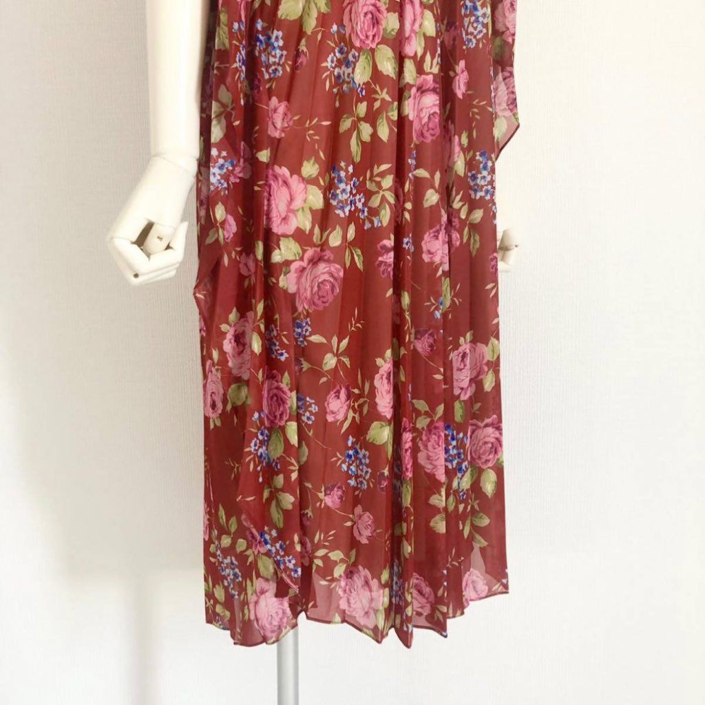 29i27 《未使用》 BALENCIAGA バレンシアガ 17SS デムナ期 シルク100% 花柄ワンピース F34 レッド ドレス ドルマン 総柄