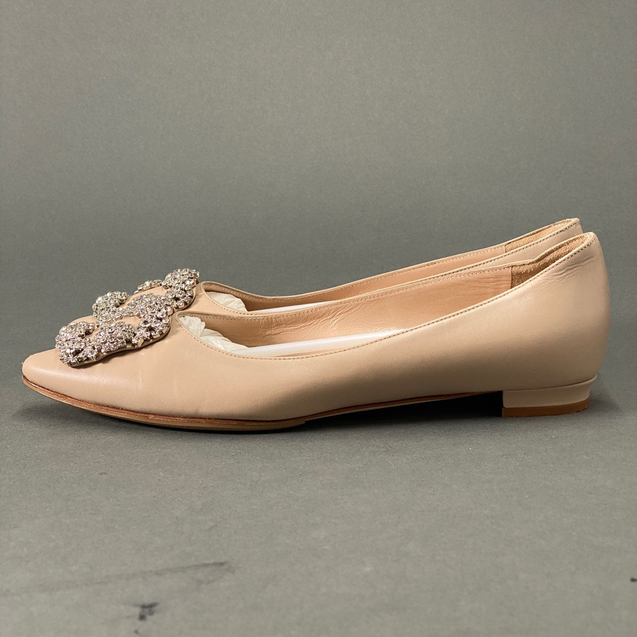 1L10 MANOLO BLAHNIK マノロブラニク HANGISI ハンギシ フラットシューズ 36(23cm相当) ピンク レザー シューズ ビジュー