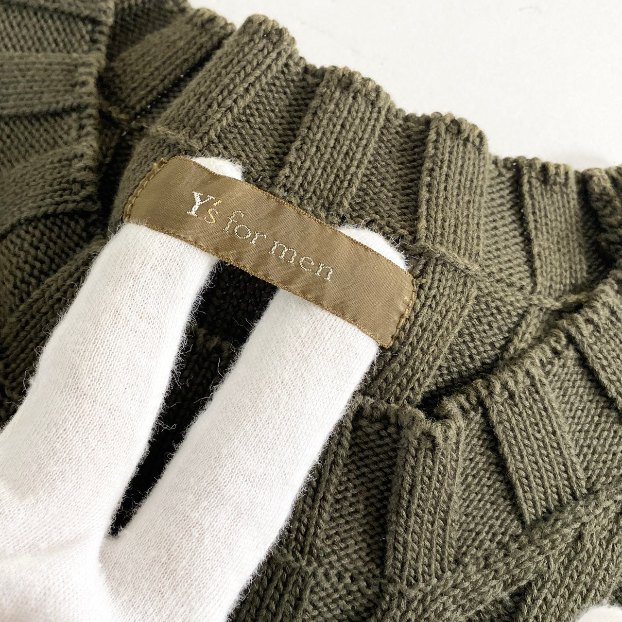 64L10 Y's for men ワイズフォーメン コットンリブニットトップ M~L相当 カーキ セーター日本製 Yohji Yamamoto ヨウジヤマモト