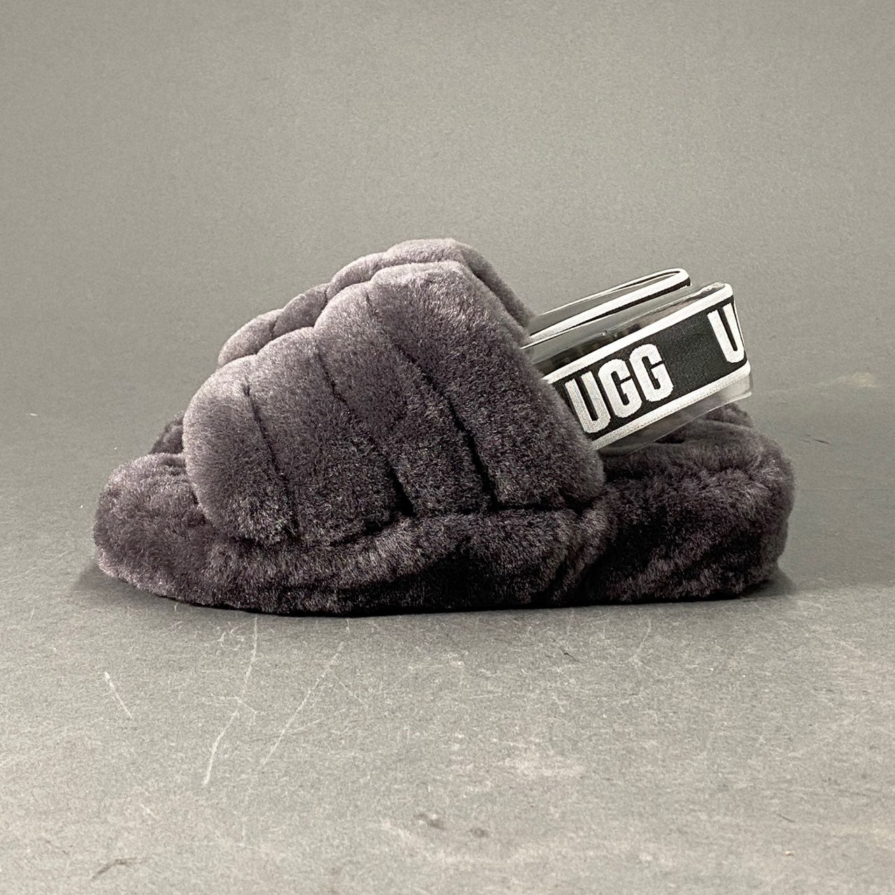 5L6 《美品》 UGG アグ ボアサンダル フラッフイヤースライド 22 グレー チャコール レディース シューズ かかとゴム