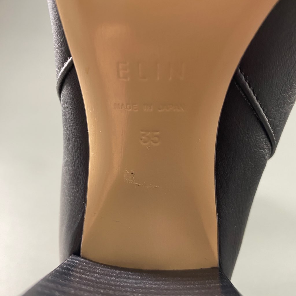 1a31 《美品》 ELIN エリン 日本製 ルーズフィットブーツ ロングブーツ チャンキーヒール シューズ 35 ブラック レザー MADE IN JAPAN