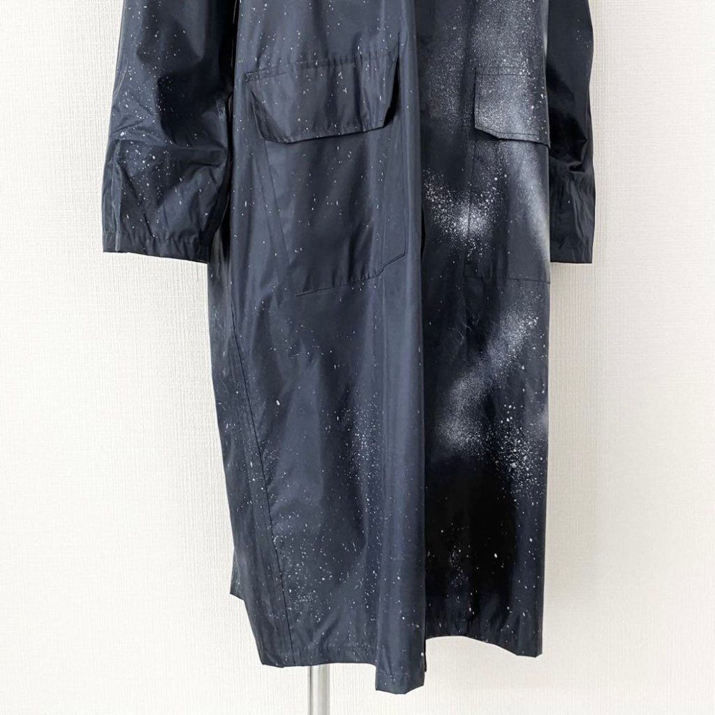 27h27 Zepanese Club ゼパニーズクラブ レインコート rain coat ペイント加工 総柄 フード ロングコート Lサイズ メンズ 弾採用 ネイビー