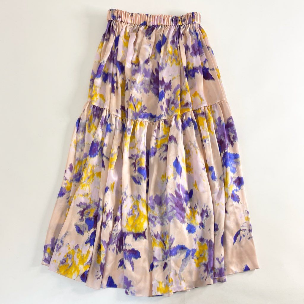 8c7 《美品》 BLAMINK ブラミンク フラワープリント シルクギャザースカート 38 ピンク SILK100% UNITED ARROWS ユナイテッドアローズ