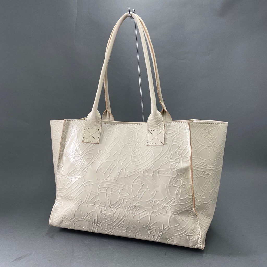 78b10 《美品》 Vivienne Westwood ヴィヴィアン ウエストウッド RONDOM LINE ORB ランダムオーブ トートバッグ ホワイト レザー ワンショルダーバッグ