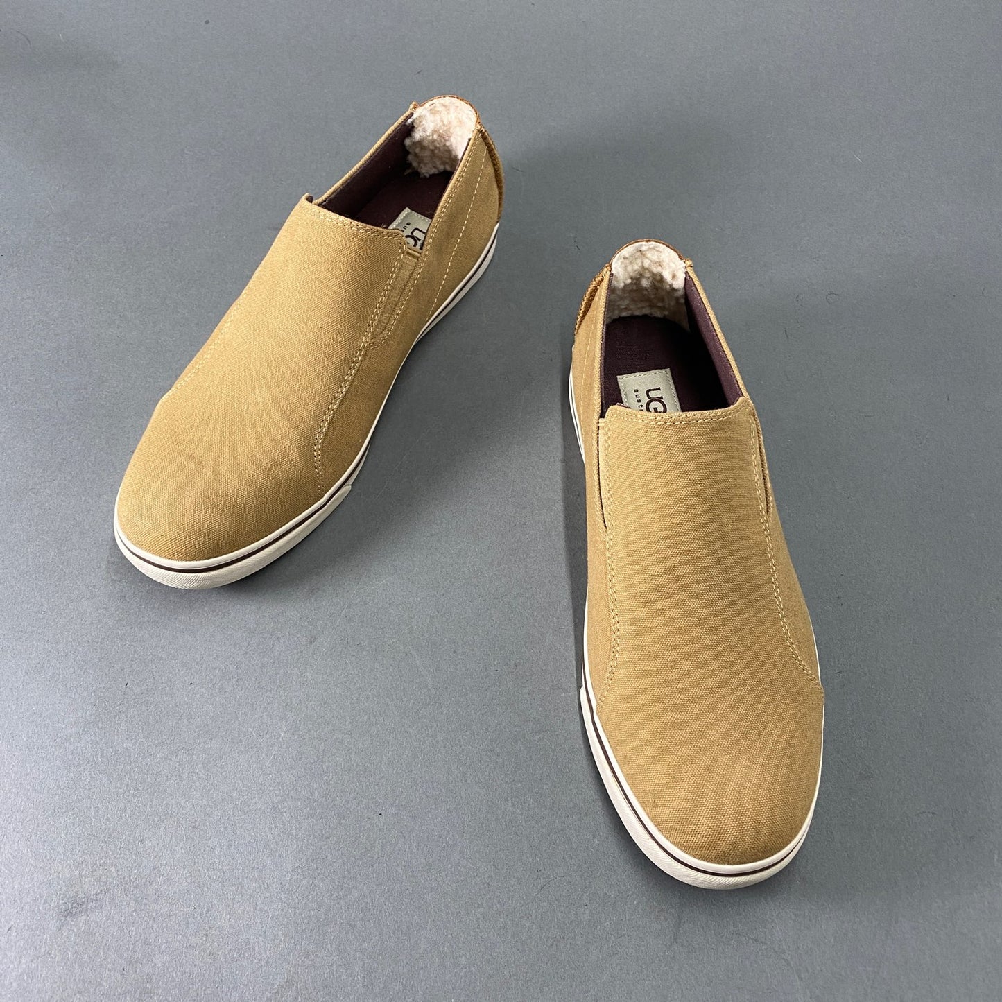 3L23 UGG アグ M BRACKEN CANVAS スリッポン スニーカー 27cm ベージュ キャンバス シューズ ボア レザー 箱有り