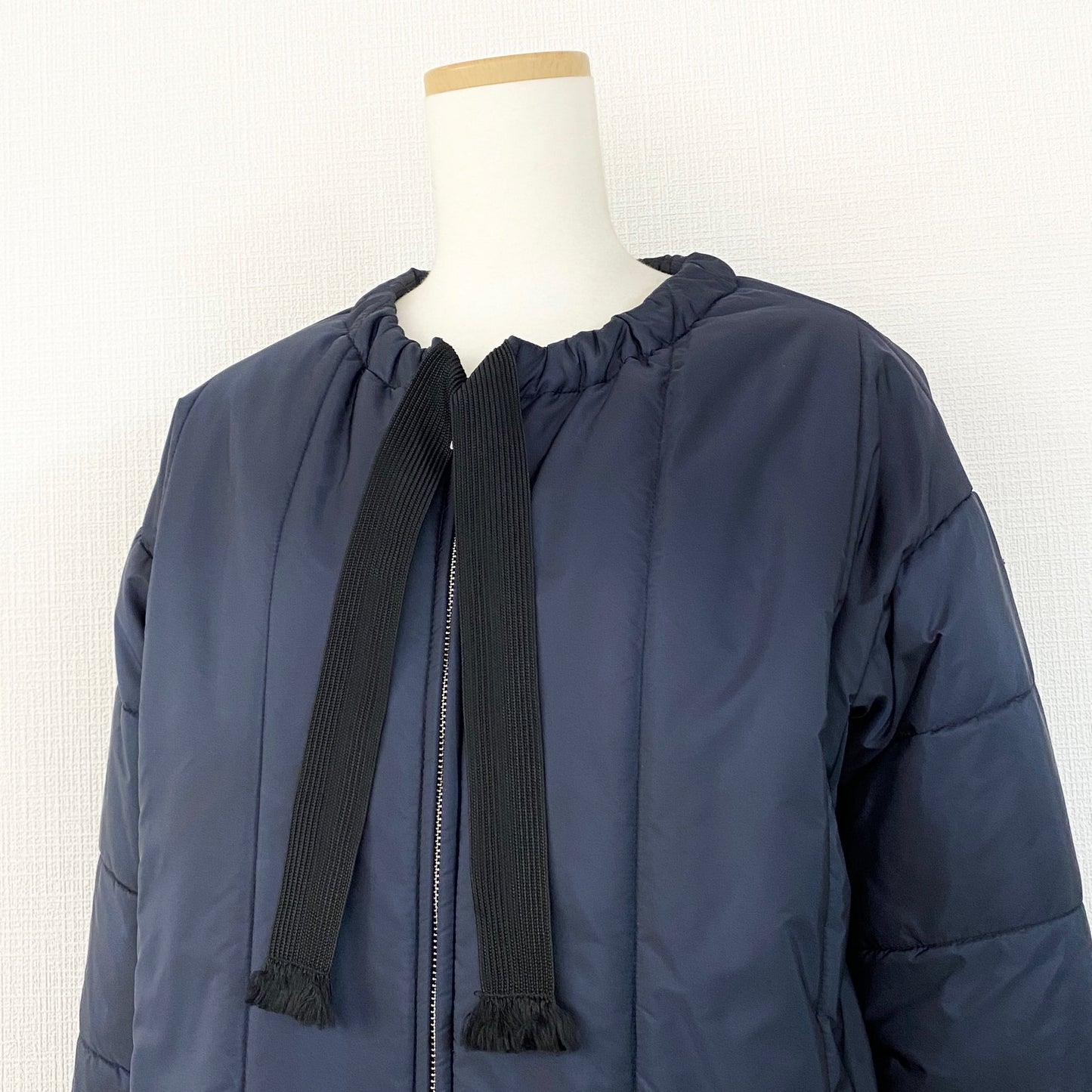46a31 PRADA プラダ ボウタイ 中綿コート ロングコート 三角プレート リボン 29S085 サイズ38 ネイビー ナイロン100% レディース 女性用