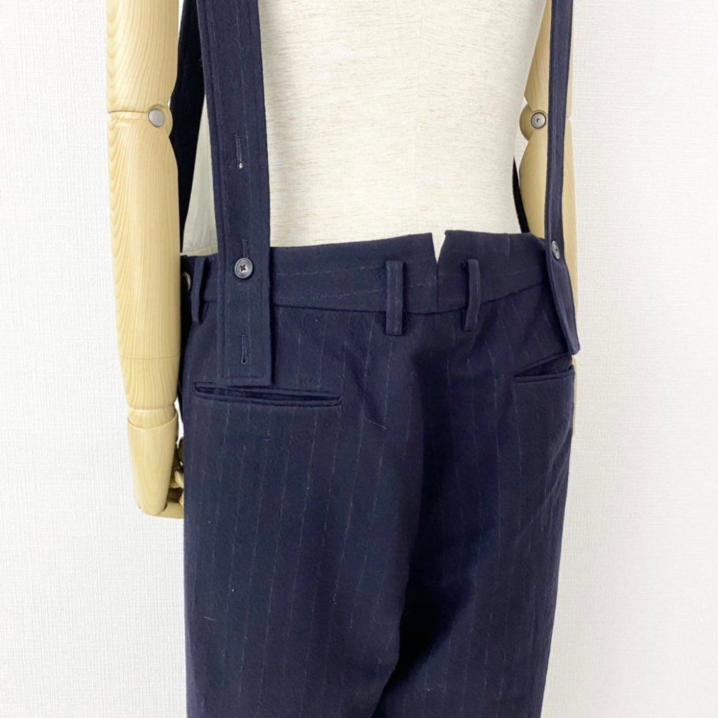 66j29 《美品》 URU ウル WOOL OVERALL オーバーオール 21FWS02 サイズ3 メンズ ピンストライプ サロペット ツナギ ネイビー ウール100%