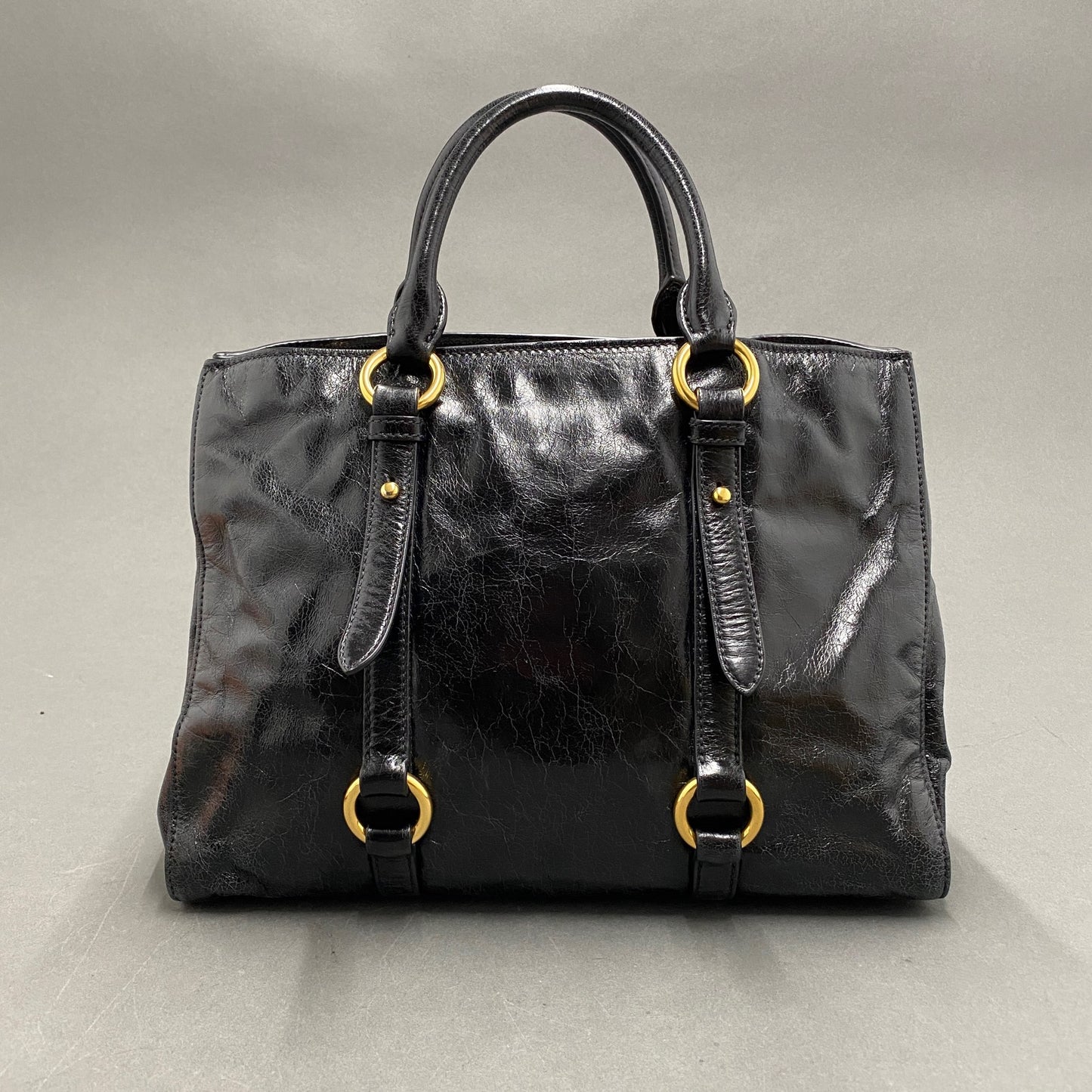A1k14 miu miu ミュウミュウ 2WAY クラックレザー ショルダーバッグ ブラック ハンドバッグ ゴールドリング