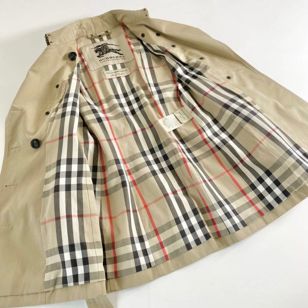 8e26 《美品》 英国製 BURBERRY バーバリー THE SANDRINGHAM ショート丈 トレンチコート ベルテッドコート 裏地ノバチェック 38 M 正規品 春