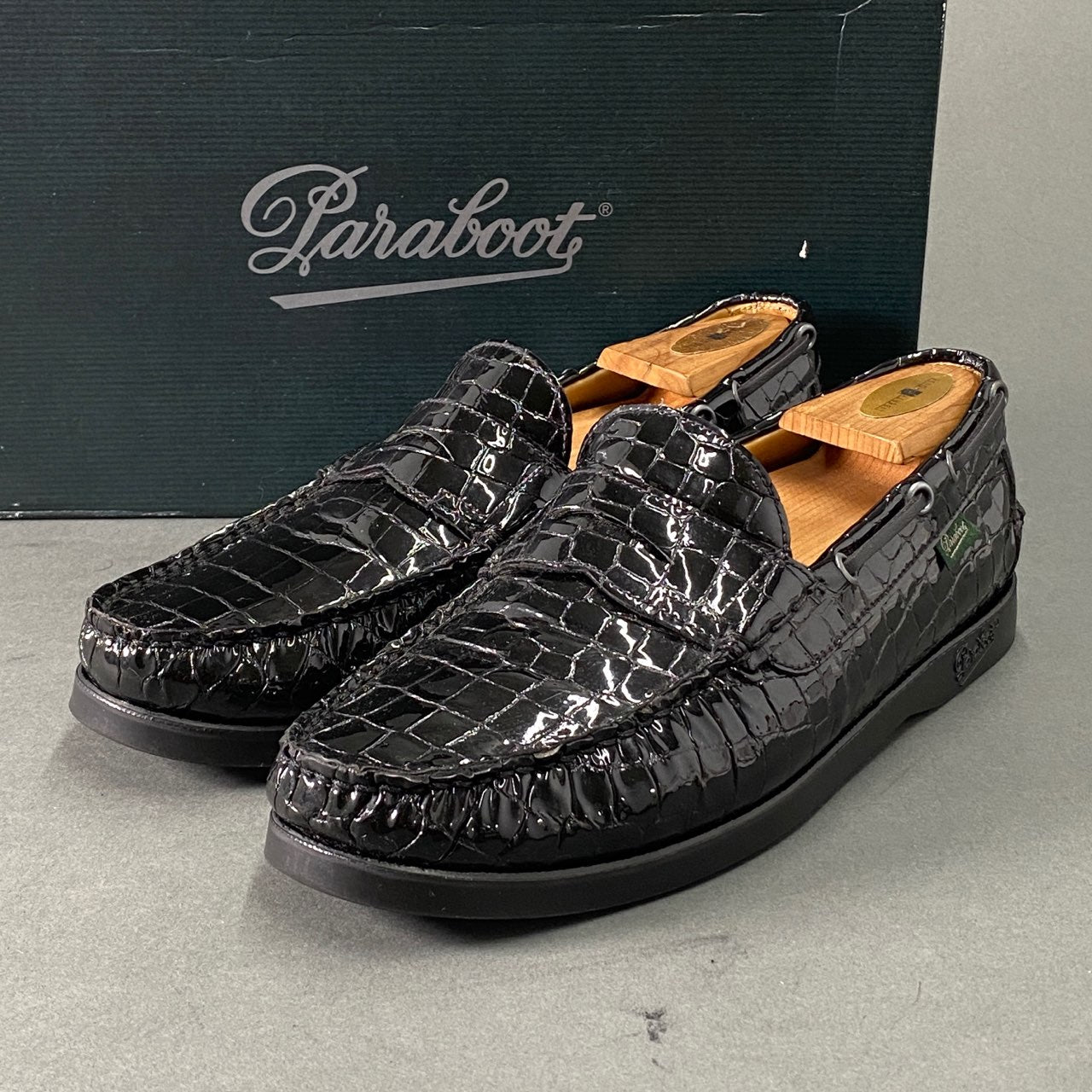 2L10 Paraboot パラブーツ BEAMS別注 CORSICA MARINE クロコ型押しコインローファー 7(25~25.5cm相当) ブラック シューズ