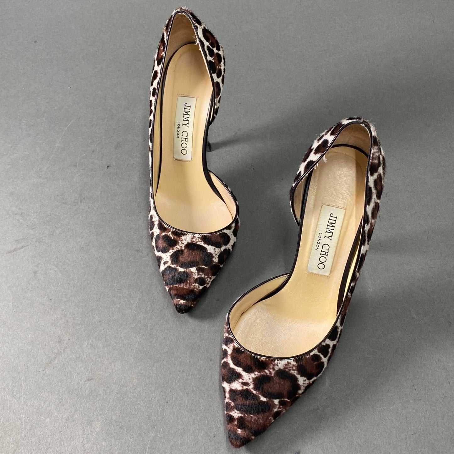 1a28 JIMMY CHOO ジミーチュウ WILLIS レオパード ハラコ ヒールパンプス シューズ ポインテッドトゥ イタリア製 36 1/2 ブラウン系 MADE IN ITALY
