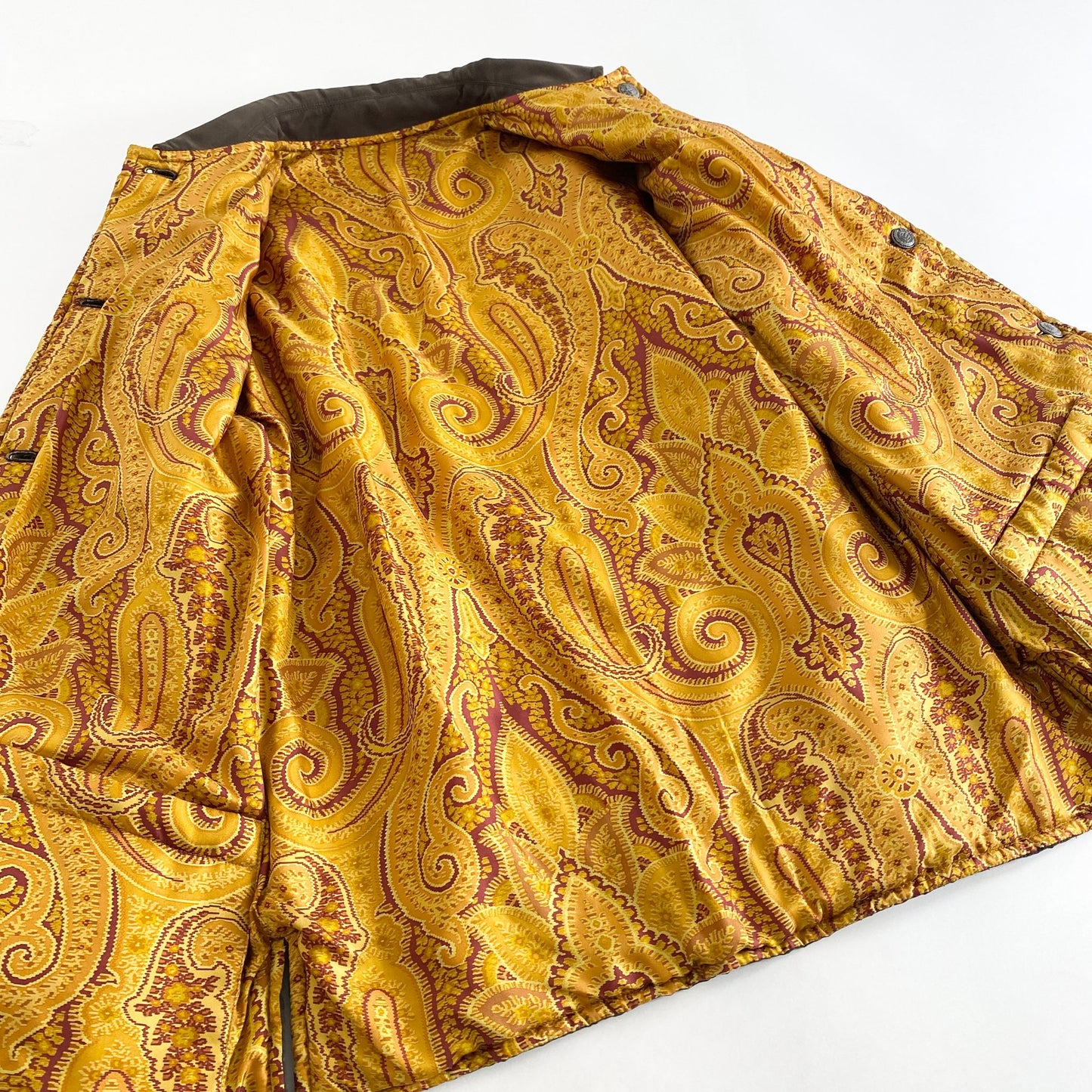 33L14 ETRO エトロ リバーシブルジャケット L オレンジ オリーブ 中綿 アウター ペイズリー バンダナ イタリア製 シルク