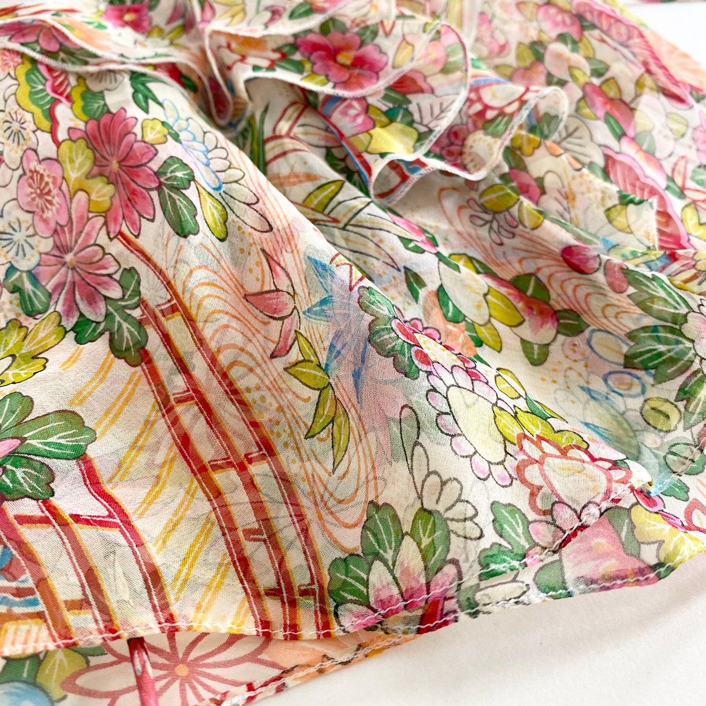 12L2《美品》フランス製 Christian Dior クリスチャン ディオール シルク100% フラワーシアーフリルブラウス 36 ピンク