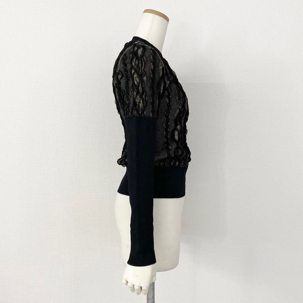 65j29 フランス製 Christian Dior クリスチャンディオール クルーネック レース ニット セーター サイズL ブラック レディース 女性用