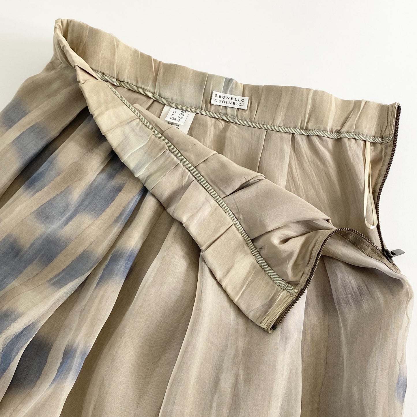 45a31 イタリア製 BRUNELLO CUCINELLI ブルネロクチネリ フレアスカート 膝丈スカート 40 アイボリー チェック柄切替 シルク100% レディース女性用
