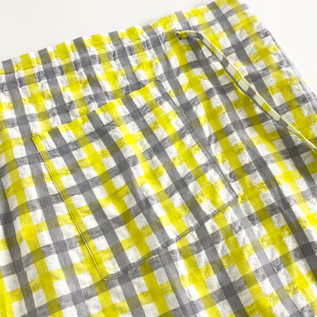 47b5 《美品》 me ISSEY MIYAKE ミーイッセイミヤケ 台形スカート フレアスカート ウエストベルト付き M182FG691 イエロー グレー コットン100% レディース
