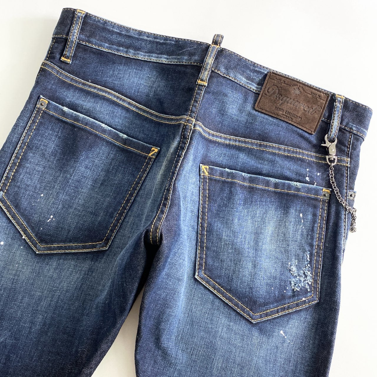 47L7《美品》イタリア製 DSQUARED2 ディースクエアード ヴィンテージ加工 デニムスキニーパンツ 46 インディゴ ウォレットチェーン付き