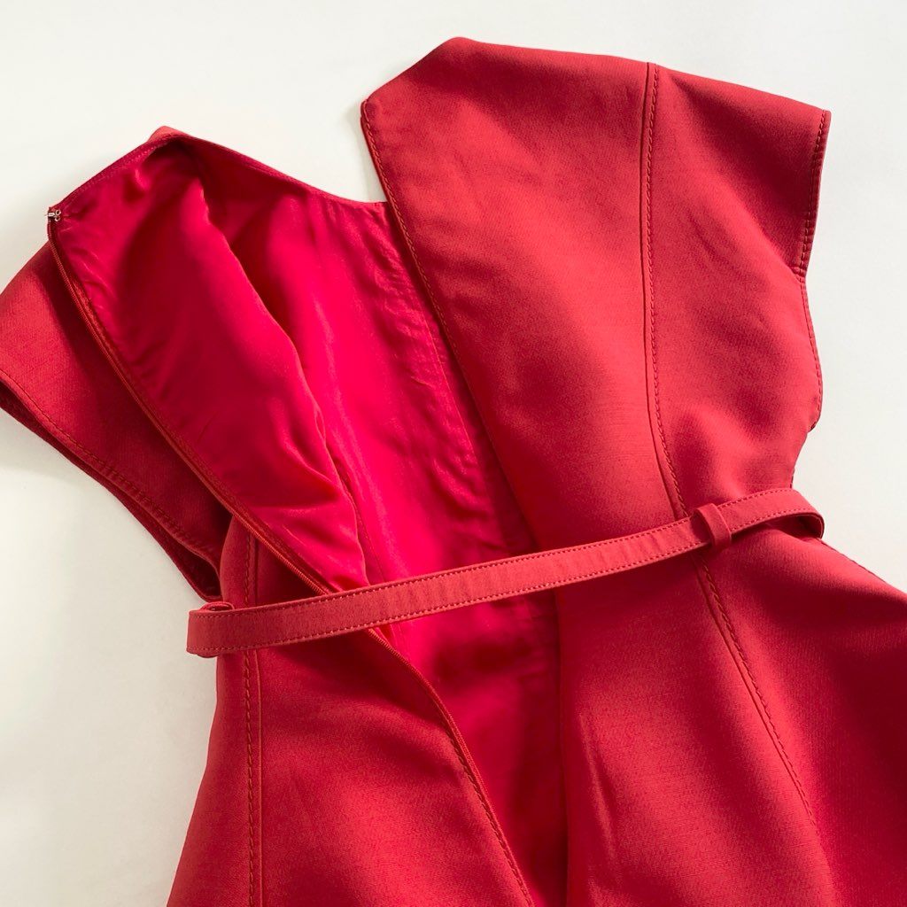 49c6 《美品》 VALENTINO ヴァレンティノ Crepe Belted Mini Dress ロゴベルト ベルテッドミニドレス ワンピース 40 レッド イタリア製 春