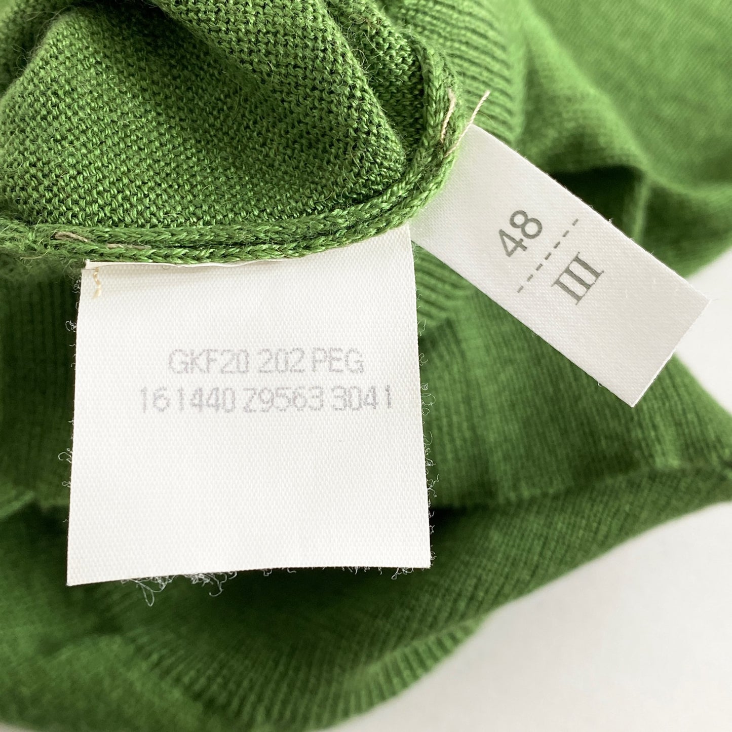 1L5《伊製》GUCCI グッチ ハイゲージニット ニットセーター メンズ Vネック スクールニット S グリーン キャメル50%シルク50%
