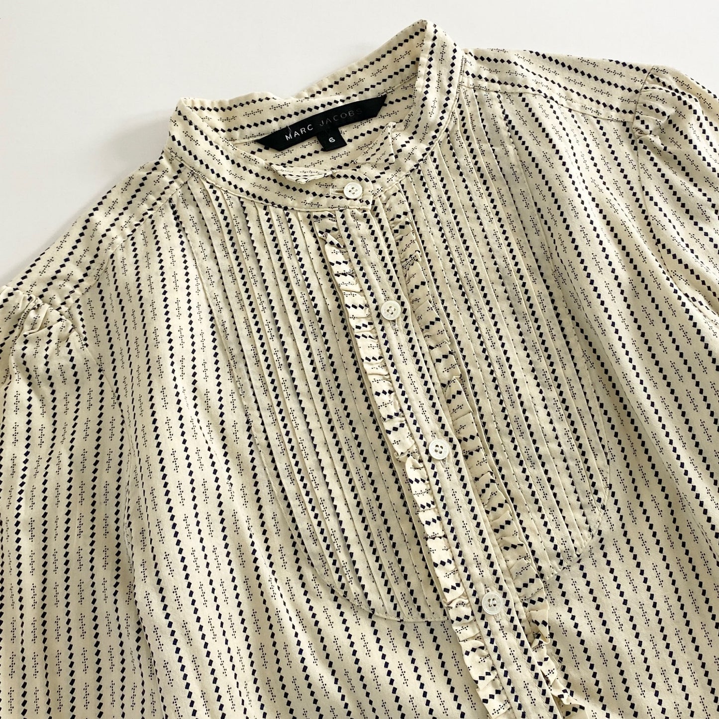 1a31 MARC JACOBS マークジェイコブス ウィングカラー フリルドレスシャツ 6 アイボリー 長袖 ストライプ dress shirt