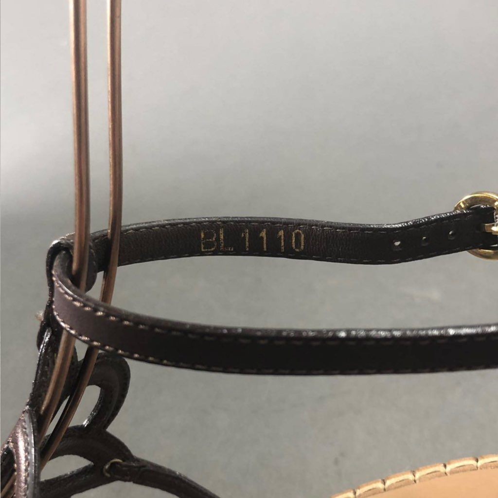 1g25 イタリア製 LOUIS VUITTON ルイヴィトン ウェッジソール サンダル レザー ロゴ金具 BL1110 サイズ37 ブラウン レディース 女性用