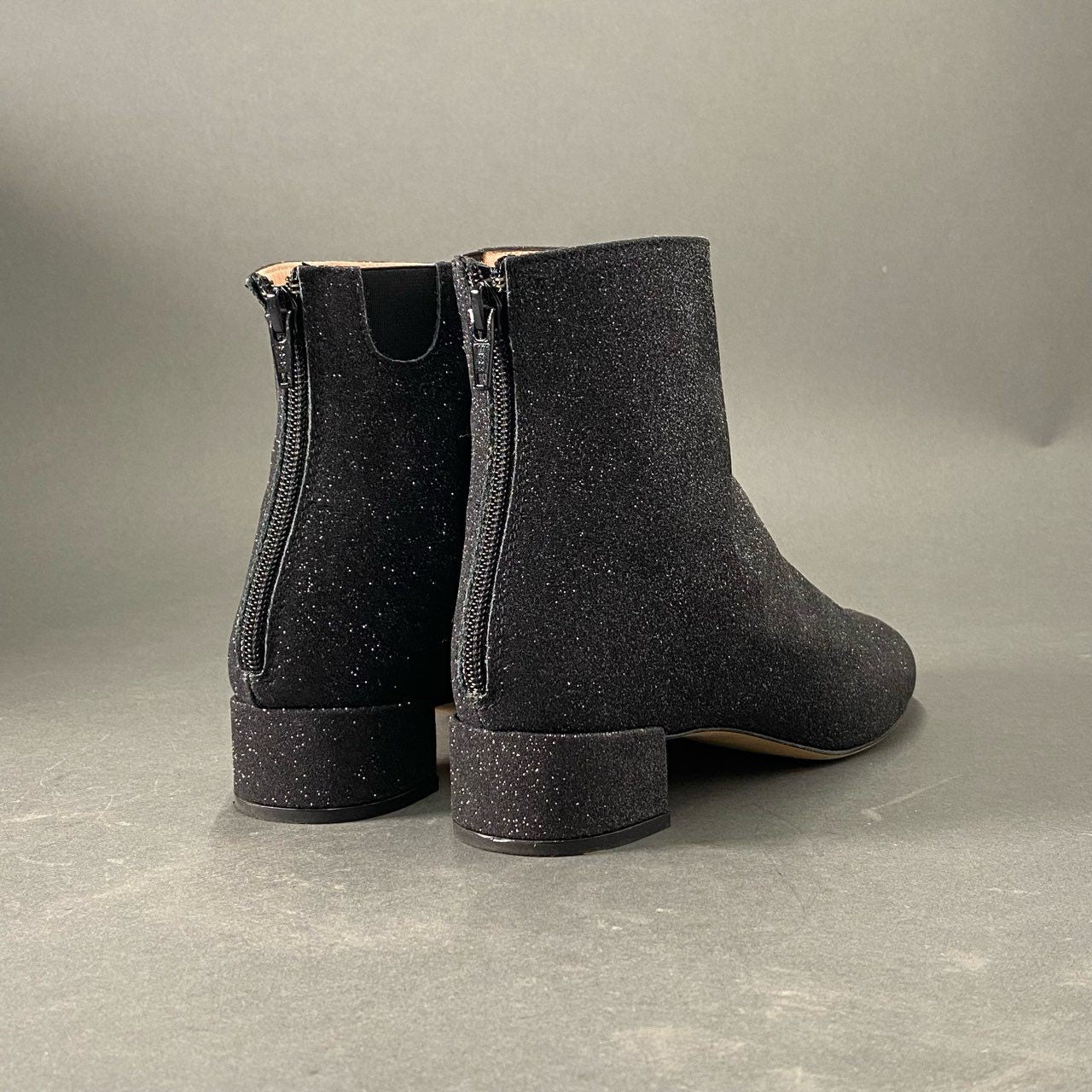 4c8 《美品》 Repetto レペット フランス製 バックジップ アンクルブーツ ヒールブーツ シューズ ラメ 39 ダークグレー ブラック レザー 山羊革 MADE IN FRANCE