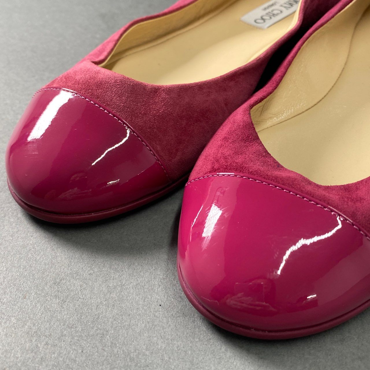 2b9 JIMMY CHOO ジミーチュウ イタリア製 GAZE FLAT フラット パンプス シューズ 35 パープル スエード パテントレザー MADE IN ITALY バレエシューズ 秋