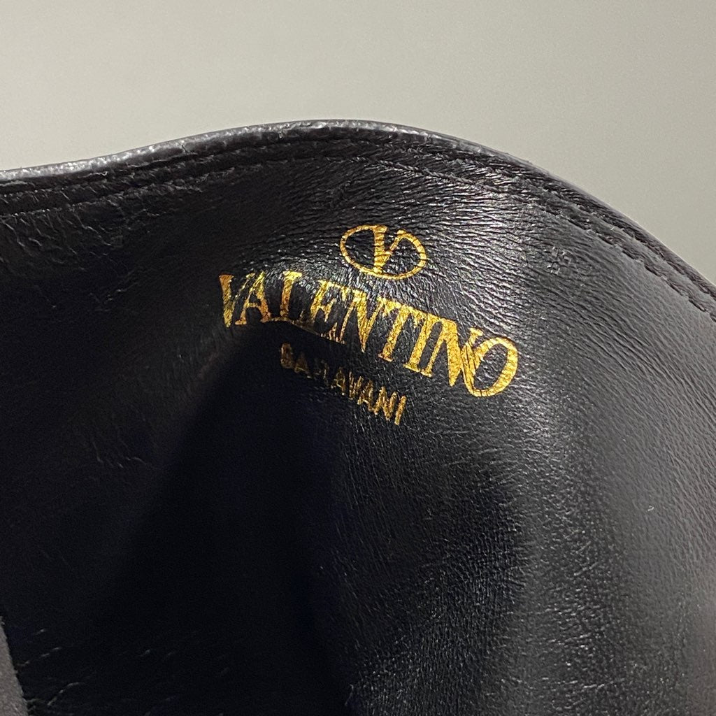 3a31 VALENTINO ヴァレンティノ NERO 厚底 ロックスタッズ サイドジップ アンクル ブーツ ショート 37 ブラック レザー